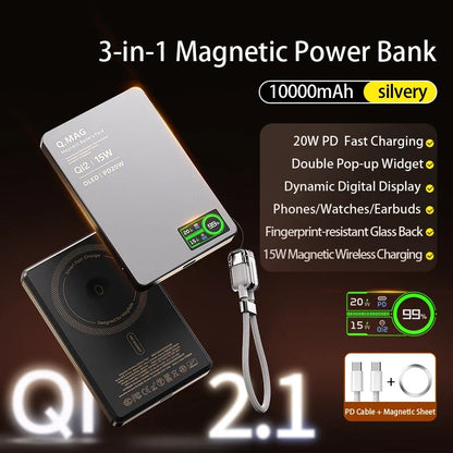 QI 2.1 Magnetic Powerbank Wireless Fast Charing Spare Portable External Battery for iPhone 12-17 Pro Watch Airpods 5000/10000mAh