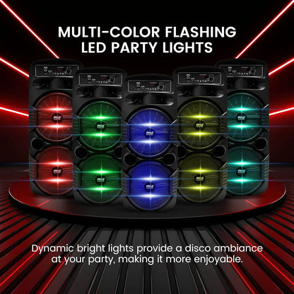 Rechargeable Portable Bluetooth PA Speaker System with 600W Power, Dual 8-Inch Subwoofers, 1-Inch Tweeter, Mic Input, Party Lights, USB, FM Radio, and Remote Control – Ideal for Outdoor Parties