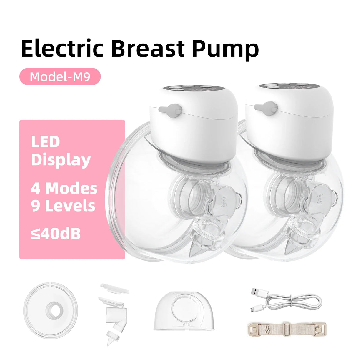 Wearable Breast Pump Hands Free Electric Breast Pumps Comfort Milk Collector with LCD Display 4 Modes & 9 Level, 300mmHg MAX