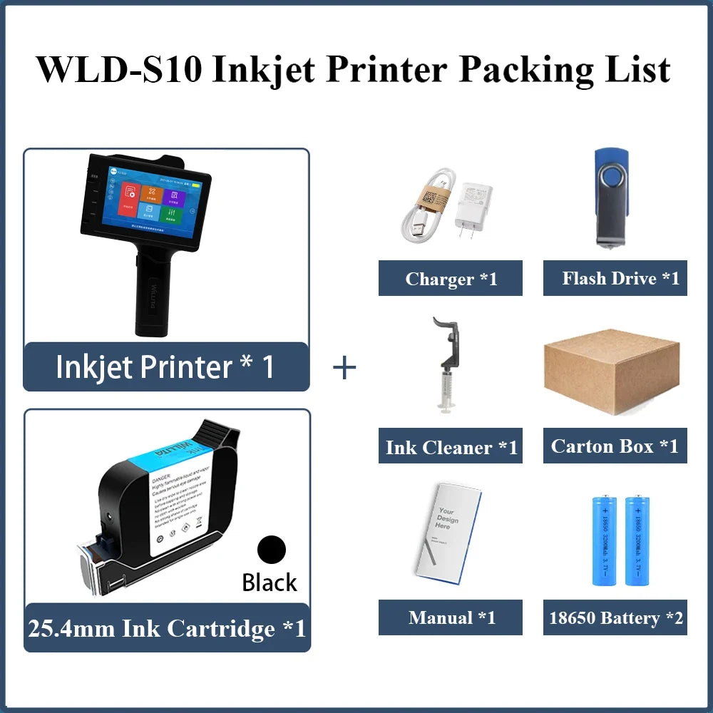 WILLITA WLD-S10 Handheld Inkjet Printer – 2–25.4 mm Print Height