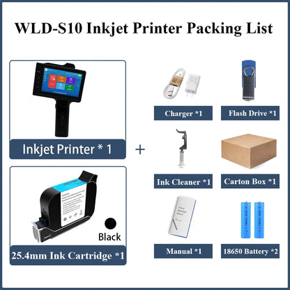 WILLITA WLD-S10 Handheld Inkjet Printer – 2–25.4 mm Print Height