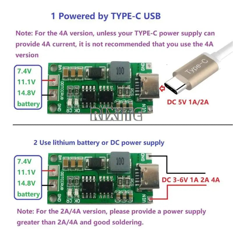 Type C BMS 2S 3S 4S 1A 2A 4A 18650 Lithium Battery Charger Board USB C Step-up Boost Module For Li-Po Polymer Power Bank