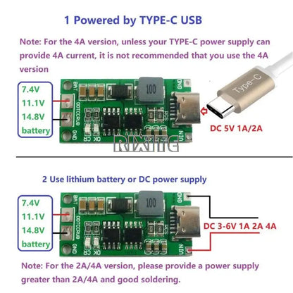 Type C BMS 2S 3S 4S 1A 2A 4A 18650 Lithium Battery Charger Board USB C Step-up Boost Module For Li-Po Polymer Power Bank