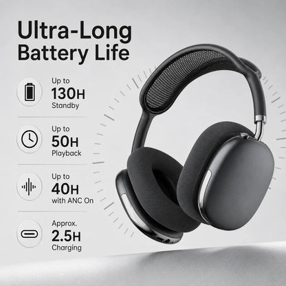 ANC Bluetooth Headphones Wireless Earphones Over Ear 43dB Noise Cancelling HiFi Stereo 50H Playtime Bluetooth 5.4 AUX Cable