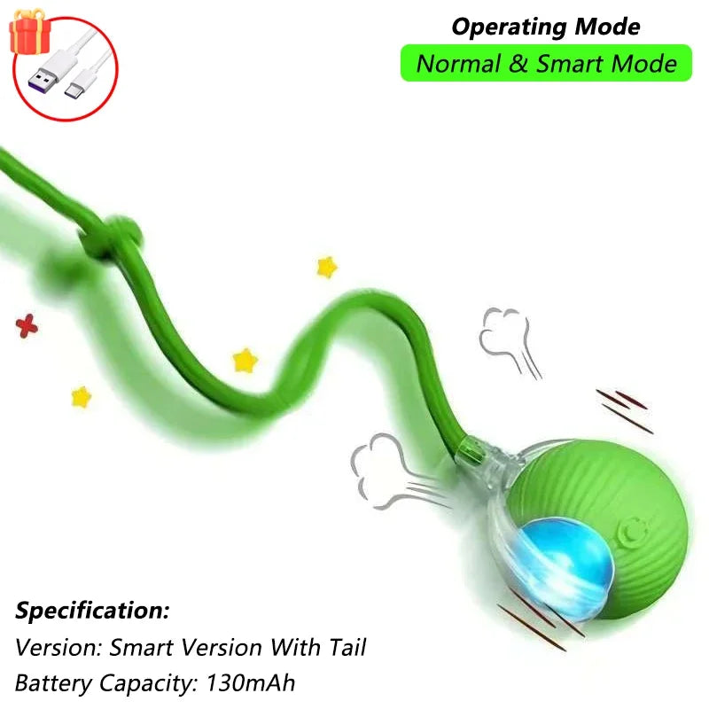 iLMH Cat Interactive Ball Toy Automatic Rolling Ball Faux Tail Rechargeable Smart Pet Electric Toy Pet Training Imitate Mouse