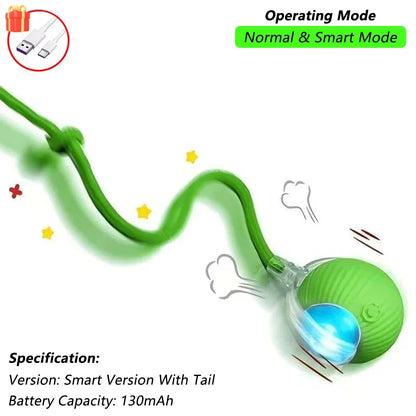 iLMH Cat Interactive Ball Toy Automatic Rolling Ball Faux Tail Rechargeable Smart Pet Electric Toy Pet Training Imitate Mouse