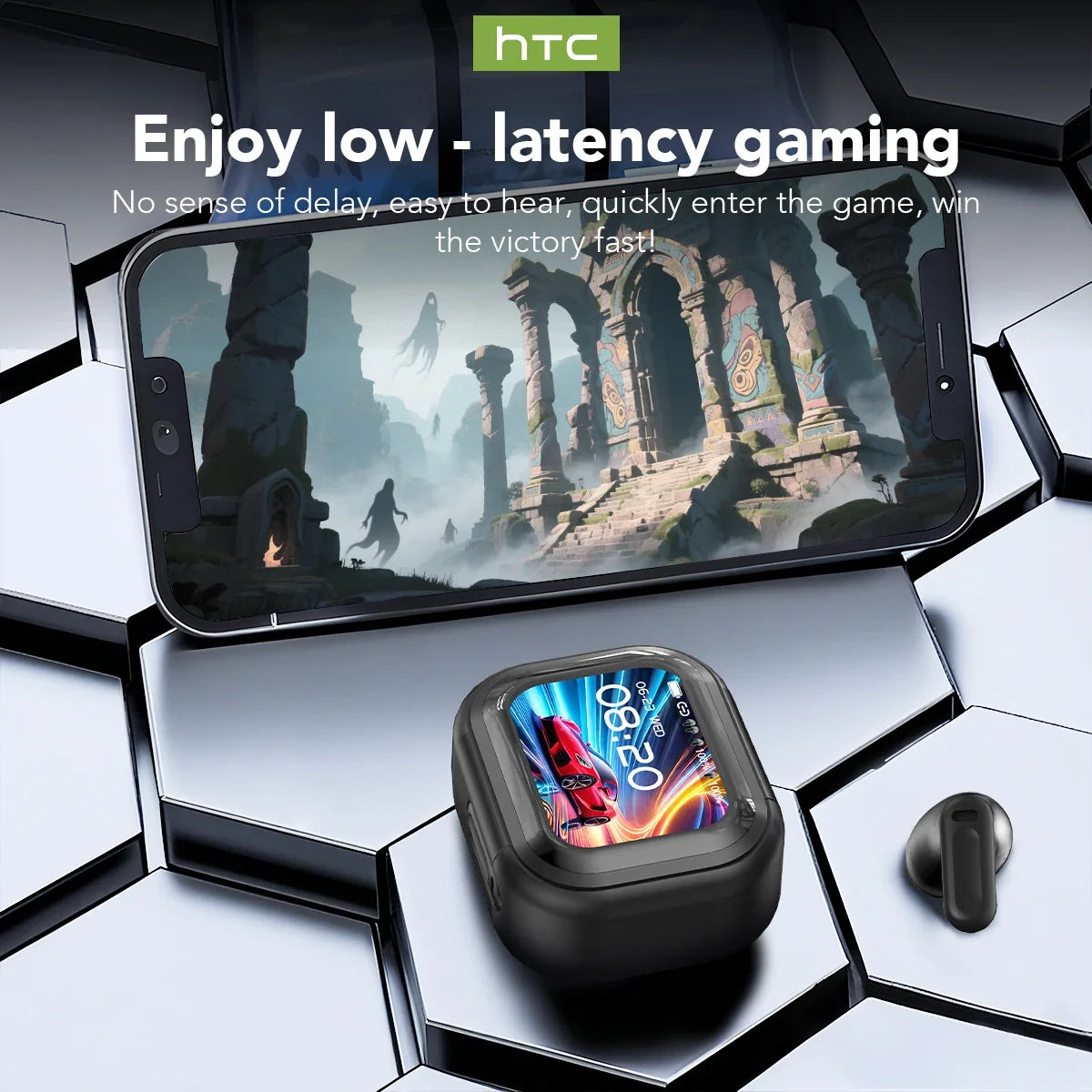Translator HTC NE20 New Bluetooth 6.0 Wireless Headphones Translation Earphones IPX4 Waterproof Rating Long Battery Life