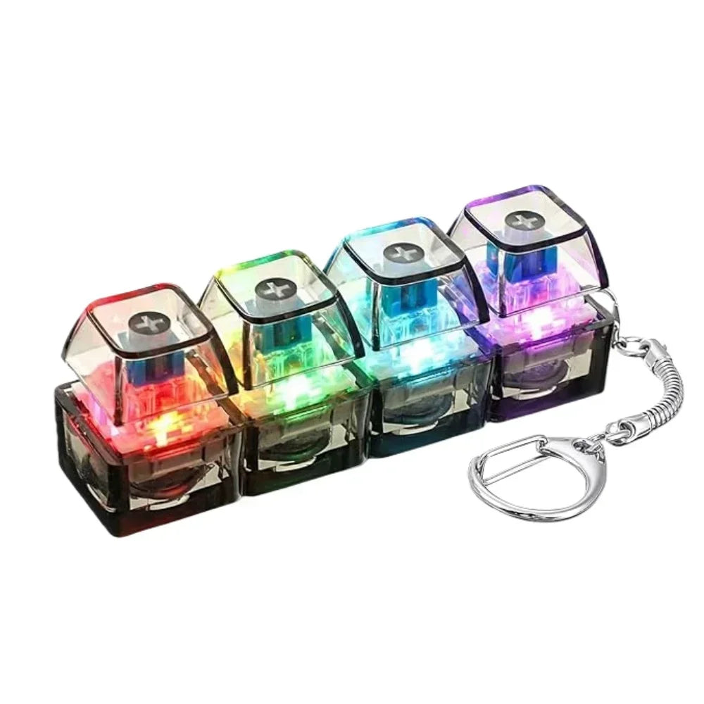 1pcs LED Keyboard Keycap Stress Relief Keychain  4 Button Fidget Tool for Adult Kids Office Decompression Gadget Tech Keychain