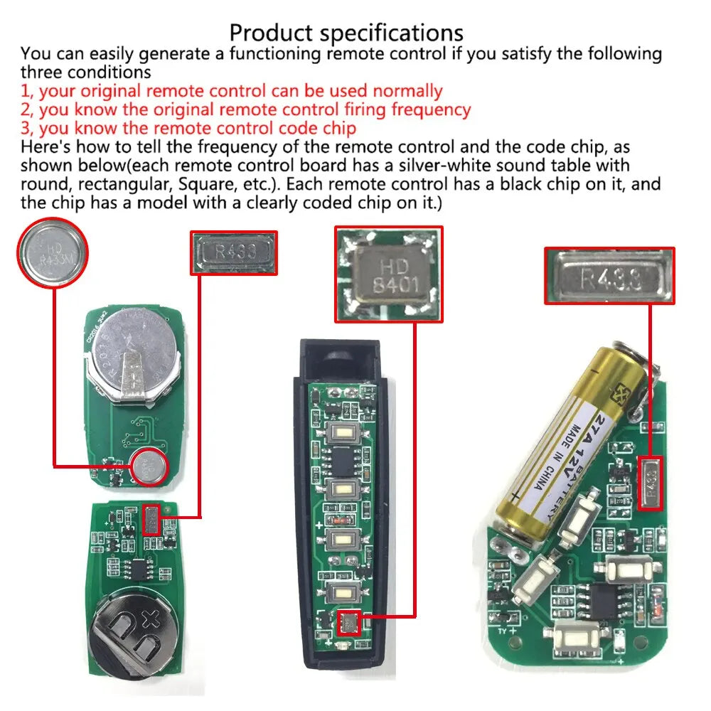 433MHz Auto Copy Remote Control Electric Garage Door Opener Remote Controller Duplicator Clone Cloning Code 4 Keys Transmitter