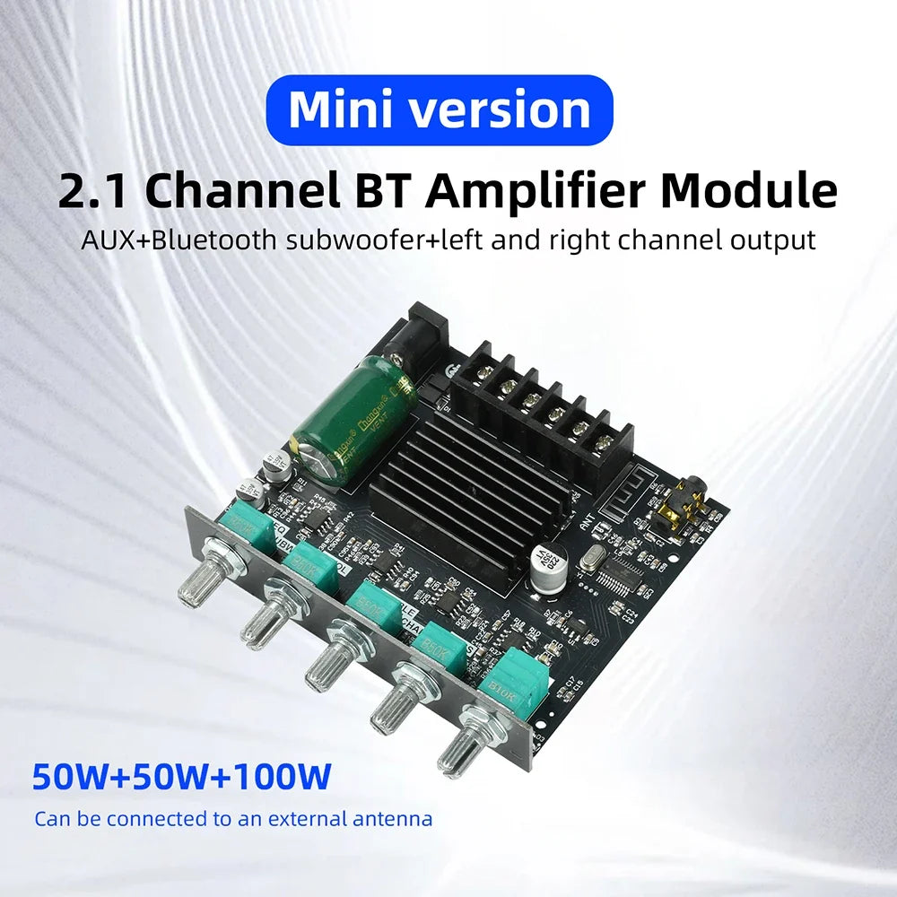 2.1 Channel BL Digital Power Amplifier Module with Subwoofer Output High Low Bass Adjustment 100W+50W+50W High Fidelity Bluetooth 5.0 Audio Board