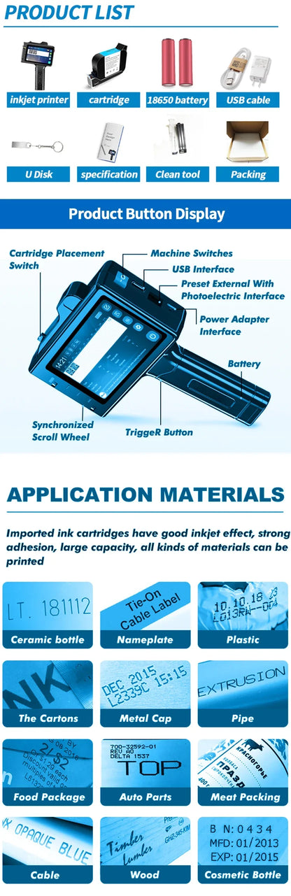WILLITA WLD-S10 Handheld Inkjet Printer – 2–25.4 mm Print Height