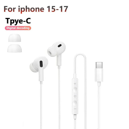 Original Wired Earphones Type C for iPhone 17 Pro Max 16 15 USB C Headphone Wire With Microphone Hifi Stereo Sprot Music Earbuds