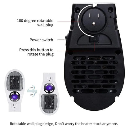 Fast Heating Portable Plug-in Wall Electric Heater Mini Radiator with Remote Control for Room Office Desk