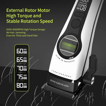 Kemei 1593 Barber Professional Hair Clipper Rechargeable Trimmer Electric Hair Cutting Machine External Rotor Brushless Motor