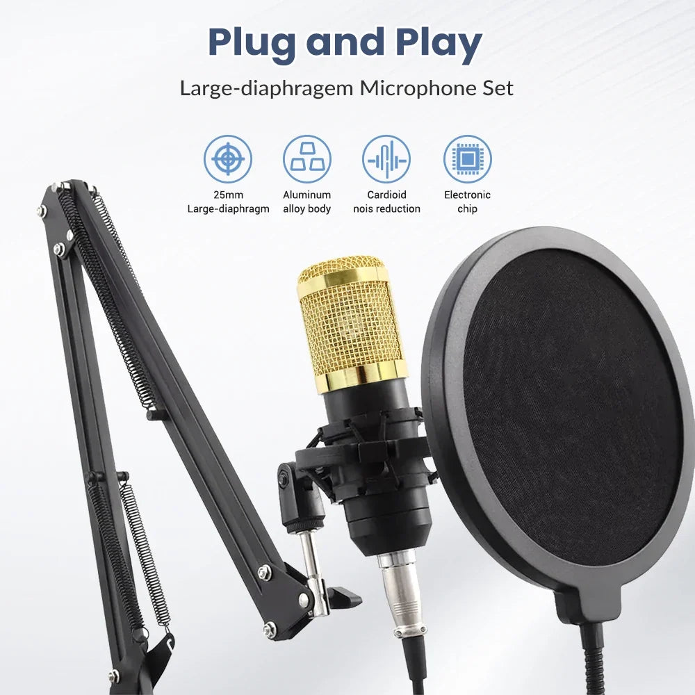 Podcast Microphone Equipment Bundle BM-800 Condenser Microphone (with Voice Changer and V8 Sound Card) Professional Recording Studio Kit for Laptops, Streaming, Podcasting, Singing, Voice-overs, Vocals, Home Studios