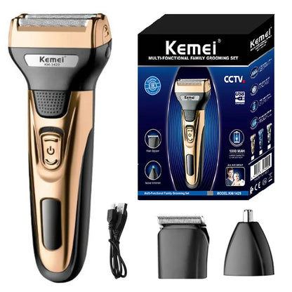 Kemei 3in1 Grooming Kit Electric Shaver For Men Beard Hair Trimmer Body Nose Ear Shaving Machine Face Razor Rechargeable