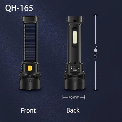 High Power LED Flashlight With Side Light Solar Powered Hand Lantern USB Rechargeable Strong Torch For Outdoor Camping Fishing