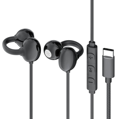 Hellodigi Wired Earphones With Microphone Ear Clip Wired Earbuds 3.5mm/Type-C Plug for PC Laptop iPhone 15 Samsung HIFI Earsets