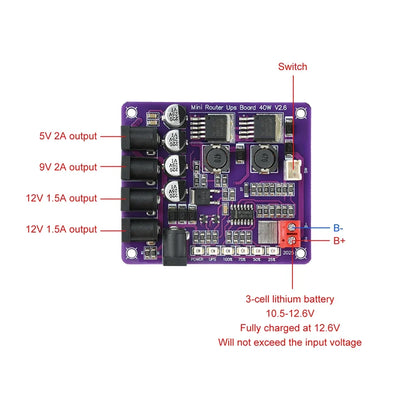 40W Mini Router UPS Board 5V 9V 12V 4-Channel Output Battery Charging Board For Router Uninterruptible Power Supply