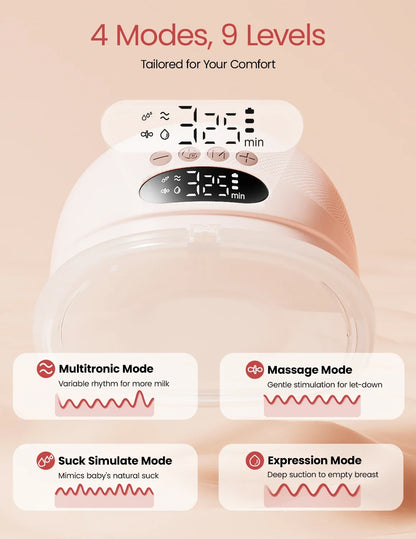 NCVI 2Pack Wearable Breast Pump Hands-Free 1500mAh Battery Quiet LED Display 4 Modes 9 Levels 300mmHg Suction Anti-Leakage 19-24mm Flanges for Nursing Moms