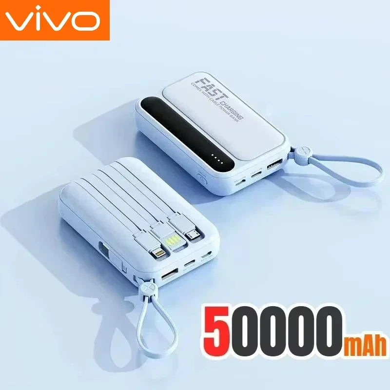 VIVO 500000mAh Power Bank Built in 4 Lines Large Capacity Super Fast Charging Portable External Battery for All Phones 2026 NEW