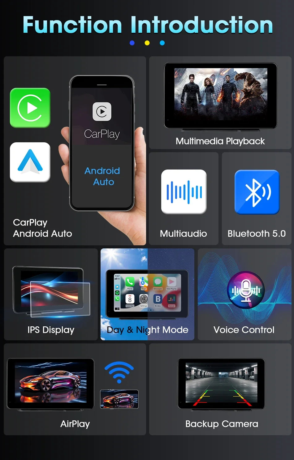 Portable Wireless CarPlay & Android Auto Screen – Size & DVR Options