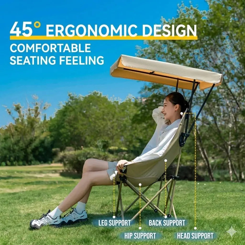 2026 New Camping Chair with Shade Detachable Outdoor Folding Chair with Sun Shelter Umbrella Adjustable Canopy Cover Foldable