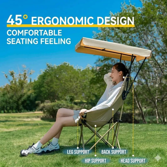 2026 New Camping Chair with Shade Detachable Outdoor Folding Chair with Sun Shelter Umbrella Adjustable Canopy Cover Foldable
