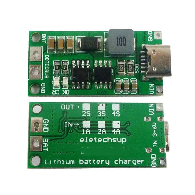 Type C BMS 2S 3S 4S 1A 2A 4A 18650 Lithium Battery Charger Board USB C Step-up Boost Module For Li-Po Polymer Power Bank