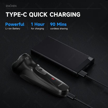 ENCHEN Blackstone Electrical Rotary Shaver for Men 3D Floating Blade Washable Type-C USB Rechargeable Shaving Beard Machine