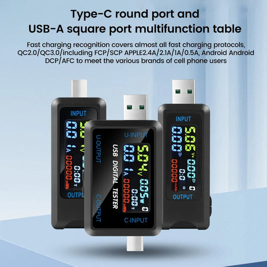 Digital Voltage Current Meters Battery Capacity Tester USB Type C Volt Current Doctor Meter Power Bank Charger Capacity Tester