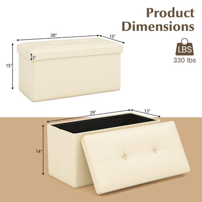 Upholstered Rectangle Footstool with PVC Leather Surface and Storage Function