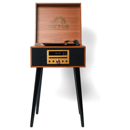 Victor Newbury 8-in-1 Music Center w Chair-Height Legs, USB Slot & AM FM Radio