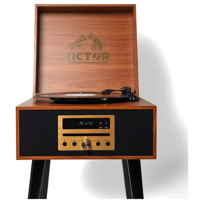 Victor Newbury 8-in-1 Music Center w Chair-Height Legs, USB Slot & AM FM Radio