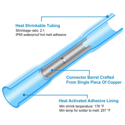 300Pcs Heat Shrink Butt Connector Solder Seal Wire Sleeve Connector Waterproof Insulated Electric Butt Splice Wire Terminals for Marine Trailers Cars