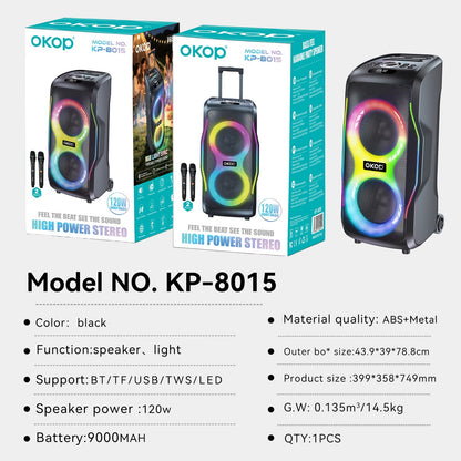 KP-8015 Best-Selling Bluetooth Speaker New High-Power 120W Outdoor Model With Dual Microphones Long Battery Life And Karaoke Functionality In Stock