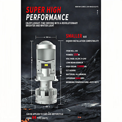 H4 LED Headlight Bulb With Projector Lens T80 80W High Low Beam Integrated  High End Auto LED Headlamp Replacement