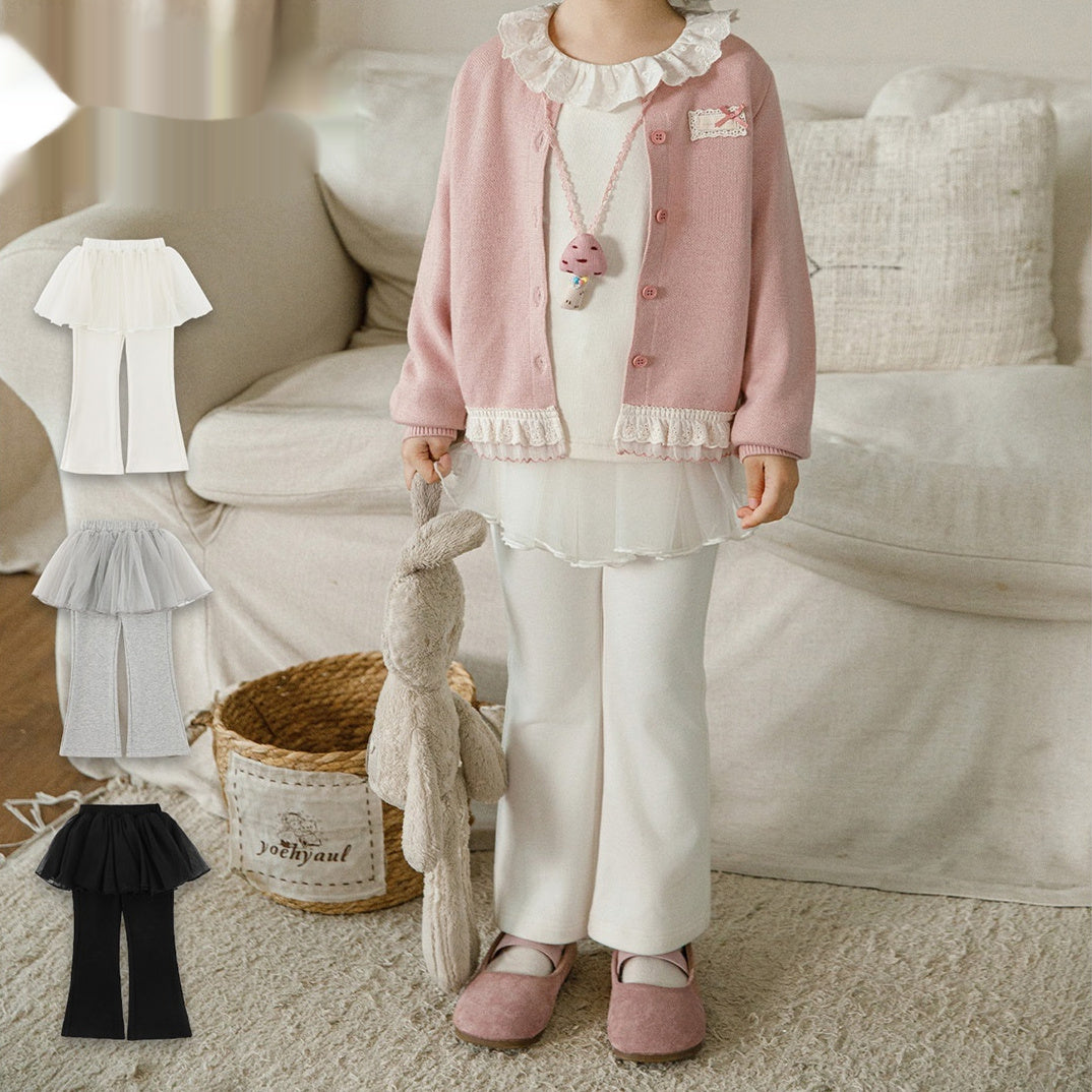Girls' Mesh Ruffle-trimmed Long Pants