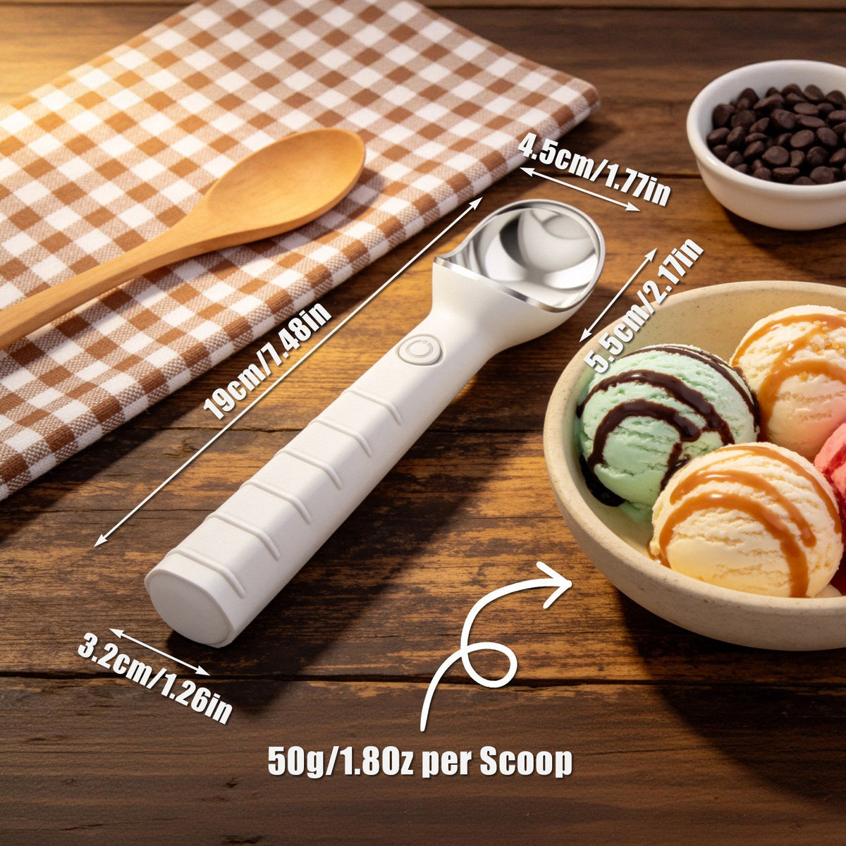 Heated Ice Cream Scoop - Rechargeable Electric with Fast Heating