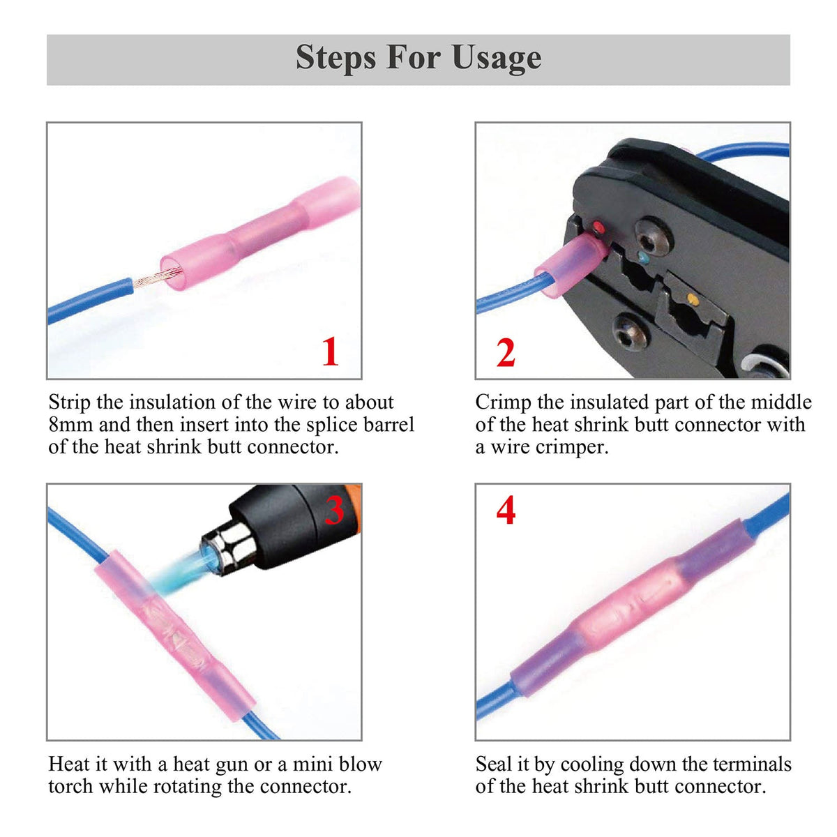 125Pcs Heat Shrink Butt Connector Solder Seal Wire Connector Electrical Terminals Kit Waterproof Insulated Copper