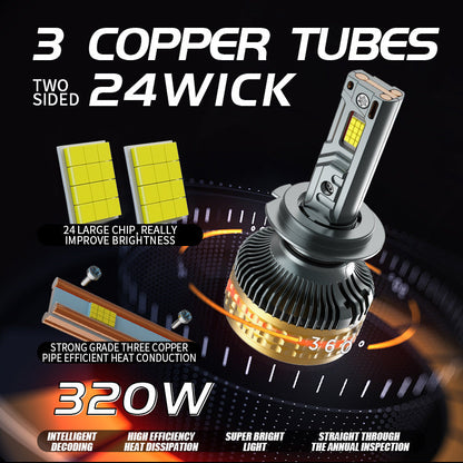 320W High Power 3 Copper Tube Car LED Headlight  H7 H1 H4 Retrofit Front LED Headlamp