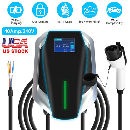 Level 2 Electric Vehicle Charger EV Wall Charger Car Charging Station with 2 Swipecards Digital Display Gun Locking for Home Garage