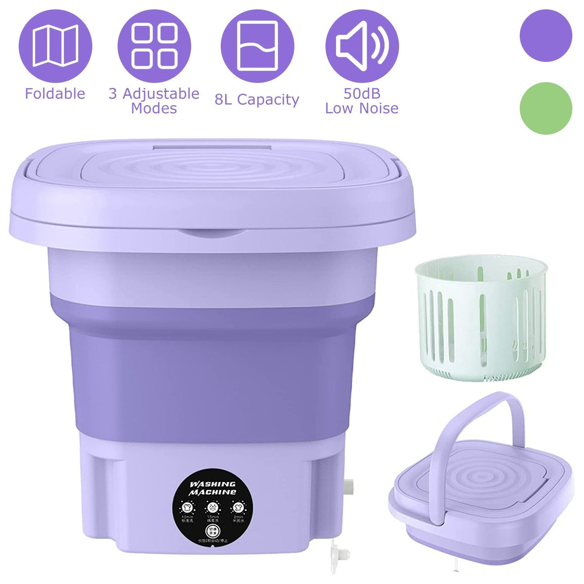 Portable Washing Machine Foldable Laundry Machine with Detachable Drain Basket 3 Modes Electric Clothes Washer for Underwear Socks Towels Baby Clothes
