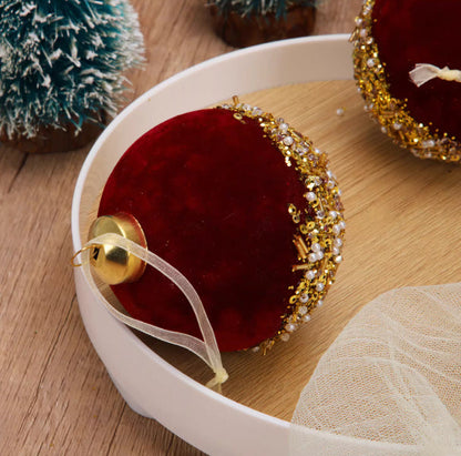 Christmas Decorations Burgundy Flocking Glass Ball Christmas