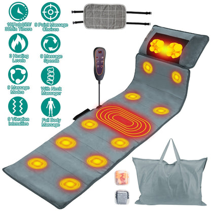 Full Body Electric Massage Mat – Heat, Vibration, Inflatable Head & Lumbar Pillows