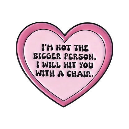 Cartoon-style Minimalist Heart-and-text Brooch
