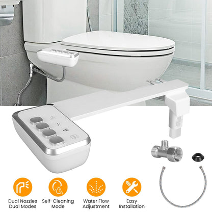 Bidet Attachment for Toilet Non-Electric Fresh Water Bidet Sprayer Toilet Seat Attachment with Dual Nozzles Water Flow Control Self-Cleaning Mode