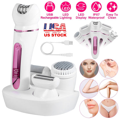 5 In 1 Electric Body Epilator Rechargeable Women\'s Grooming Kit Epilator Shaver Facial Brush Callus Remover 5-Point Massager with LED Light LED Displ