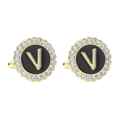 Round Diamond French Cufflinks Men's 26 Letters