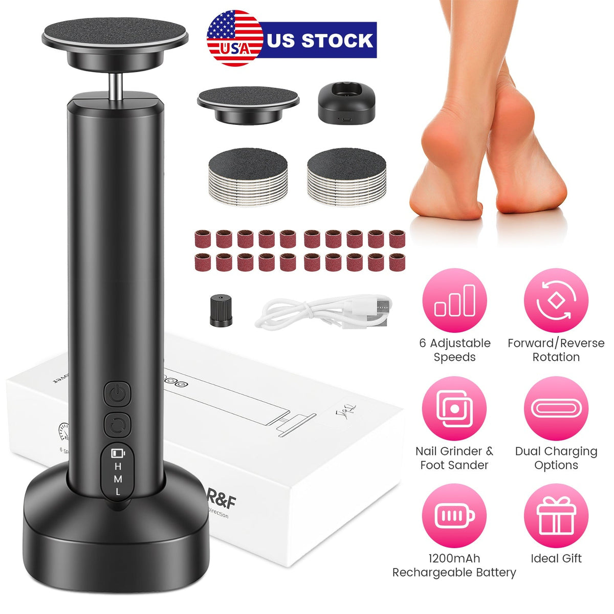 Electric Foot Callus Remover & Nail Grinder with 40 Sanding Discs